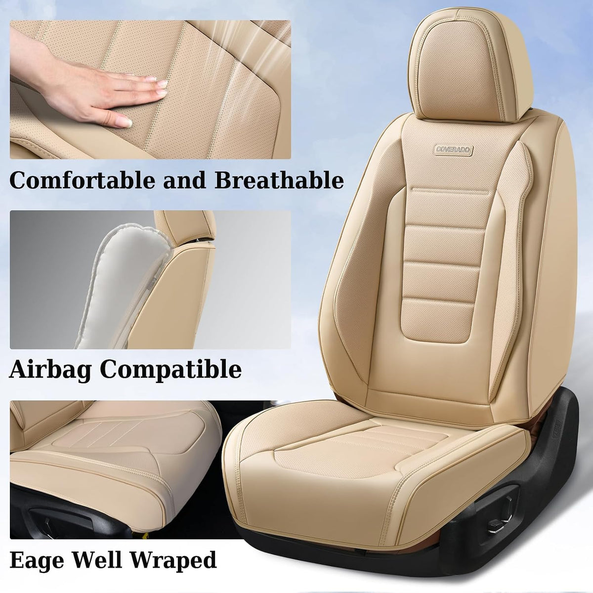 Coverado Nappa Leather Front Seat Covers 2-Pack Waterproof