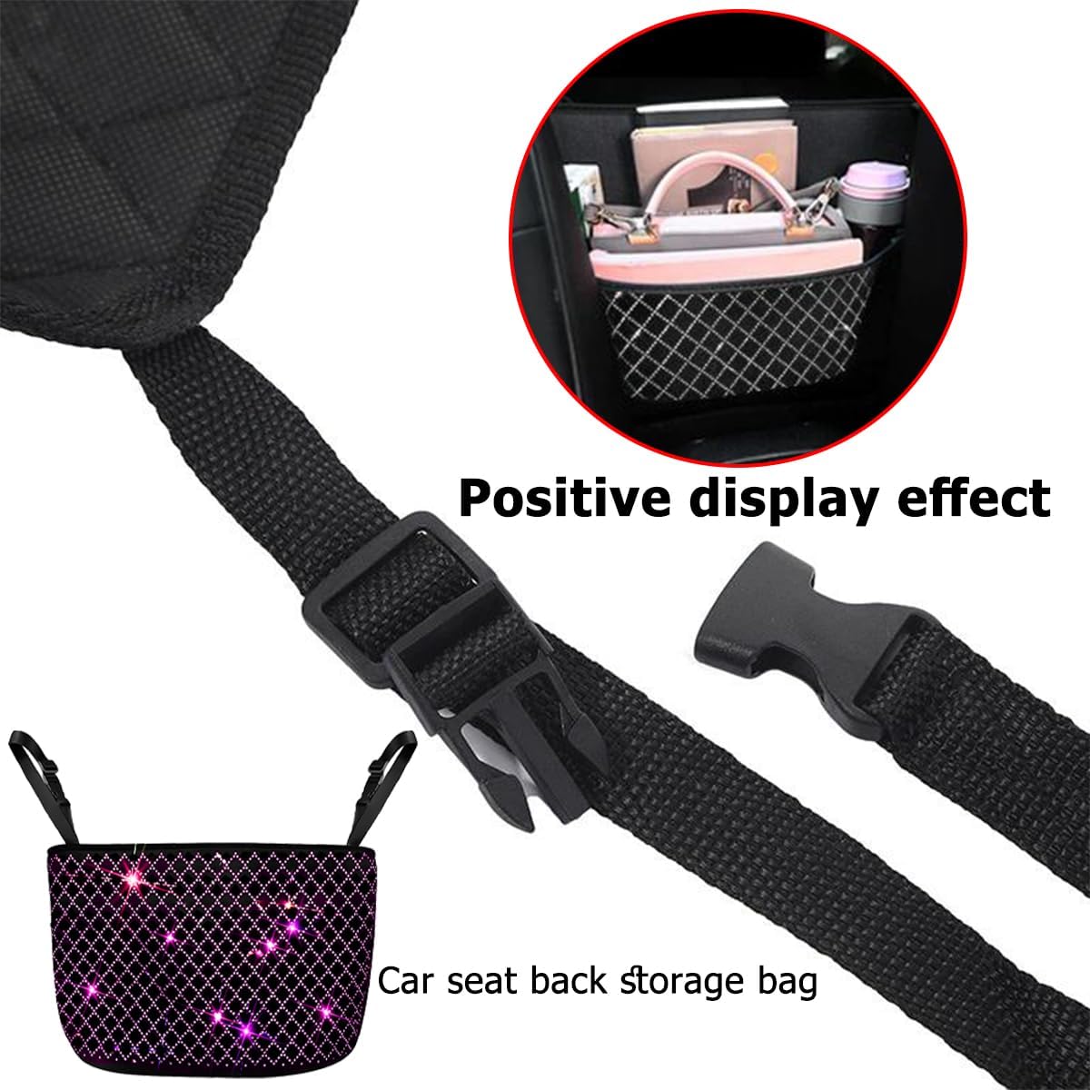 Rhinestone Car Net Pocket Handbag Holder Backseat Organizer