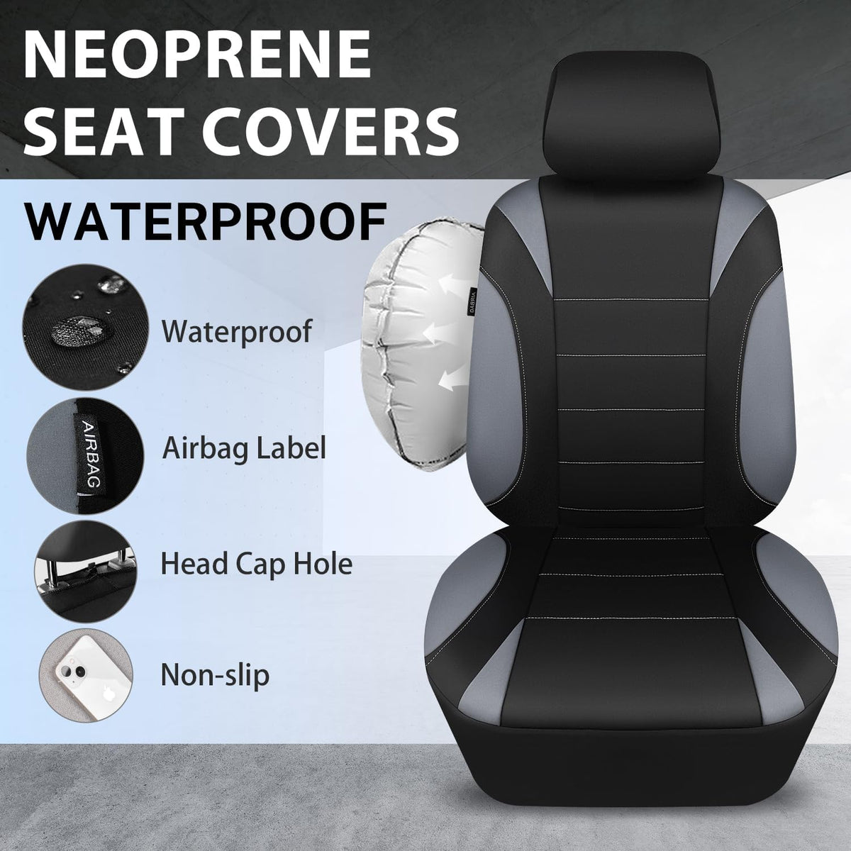CAR PASS Waterproof Car Seat Covers Front Seats with Headrest Cover