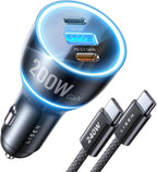 LISEN 200W Car Charger 3-Port USB-C GaN Fast Charging