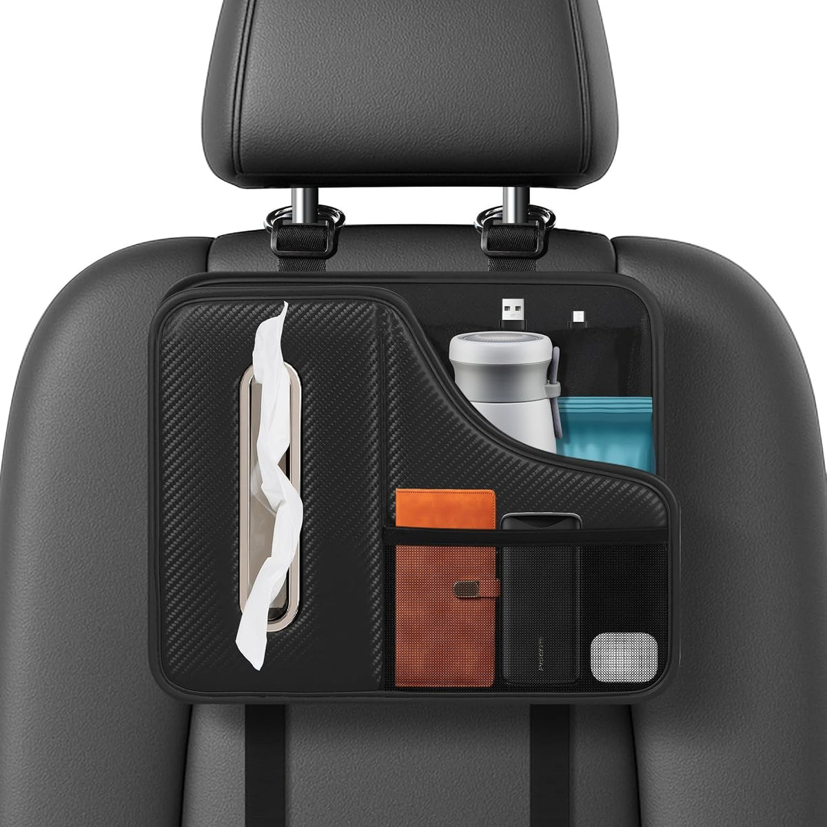 Car Back Seat Organizer with Cup Holder and Tissue Box