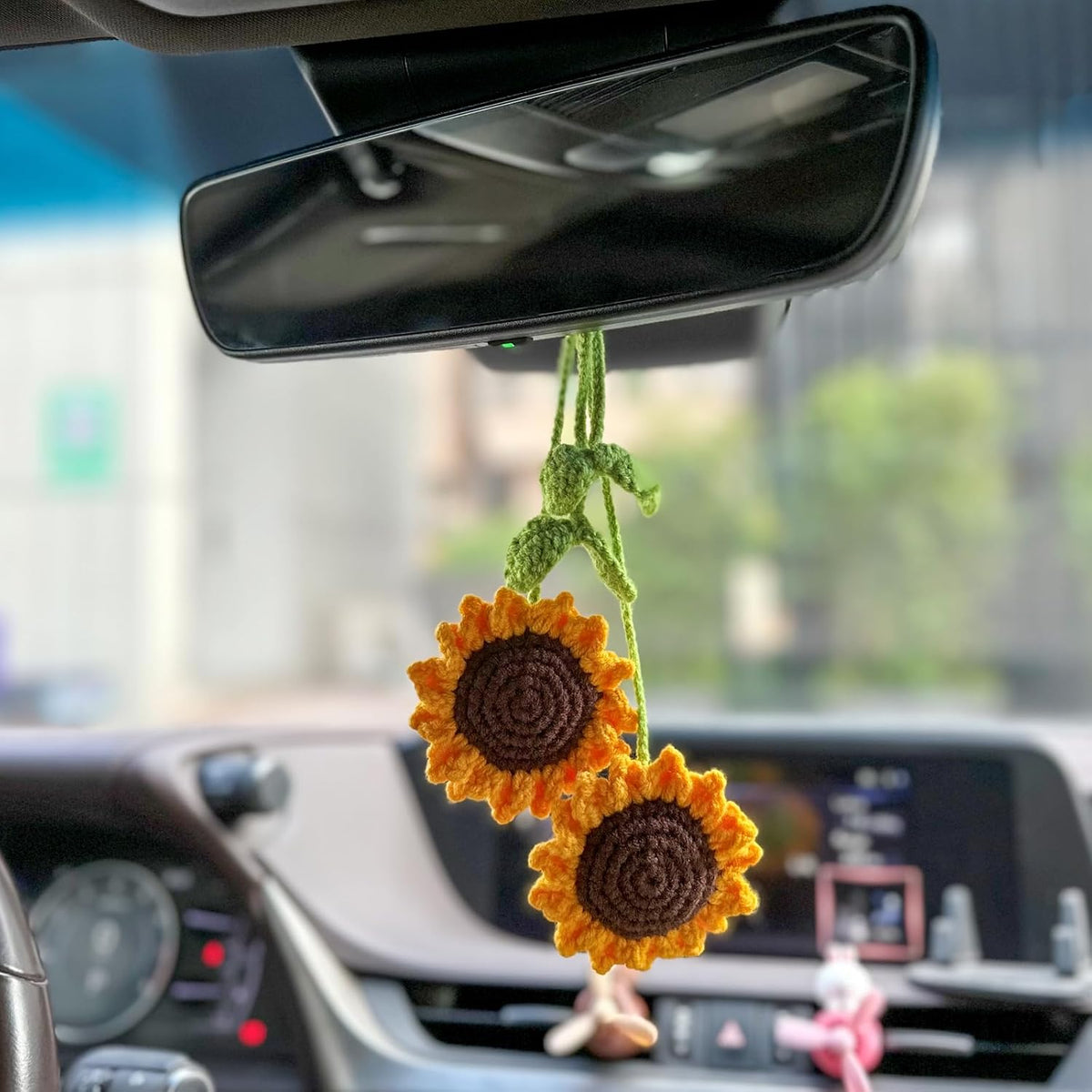 2-Piece Handmade Sunflower Car Mirror Hanging Ornament