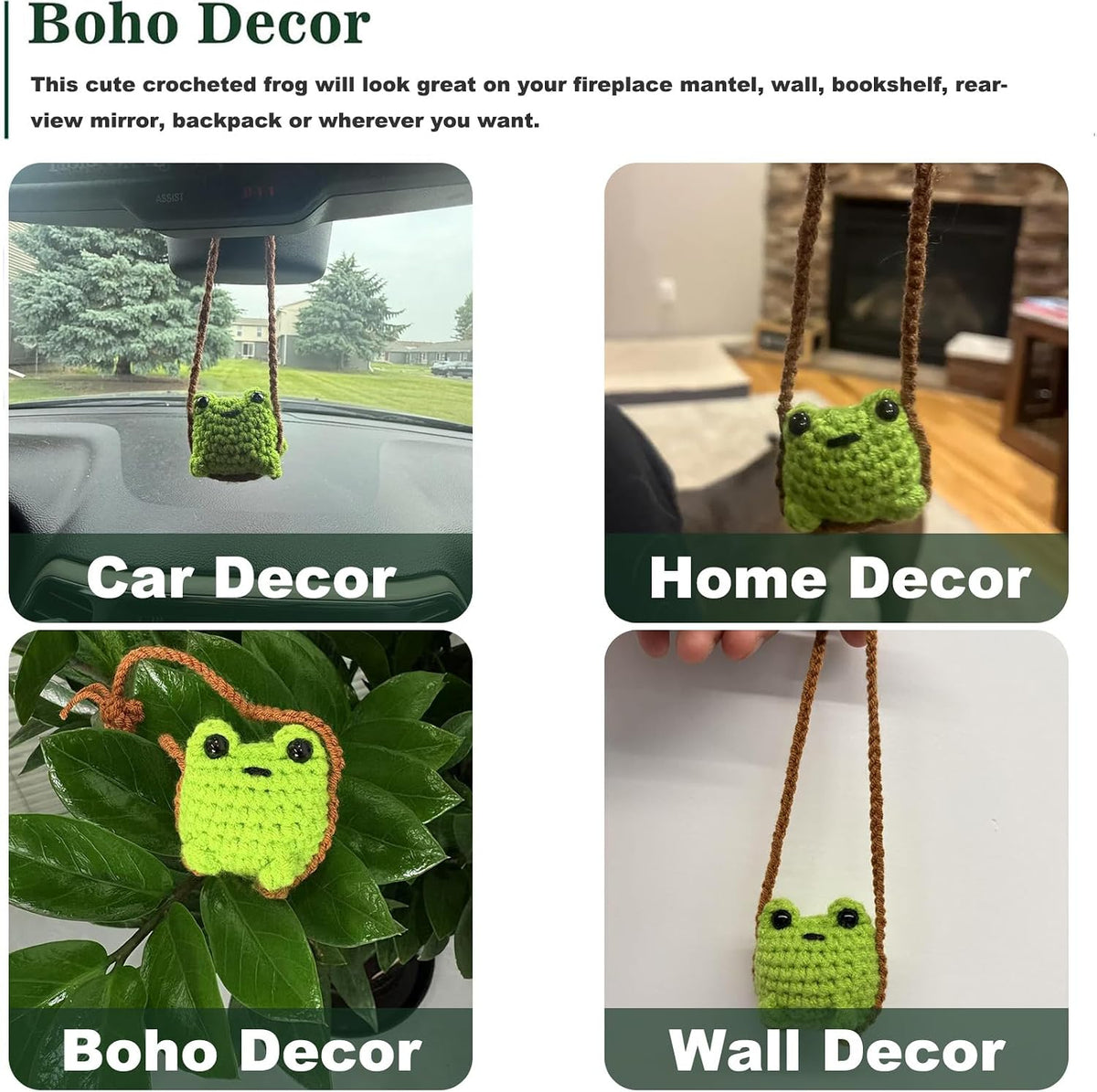 Crochet Frog Rear View Mirror Hanging Ornament