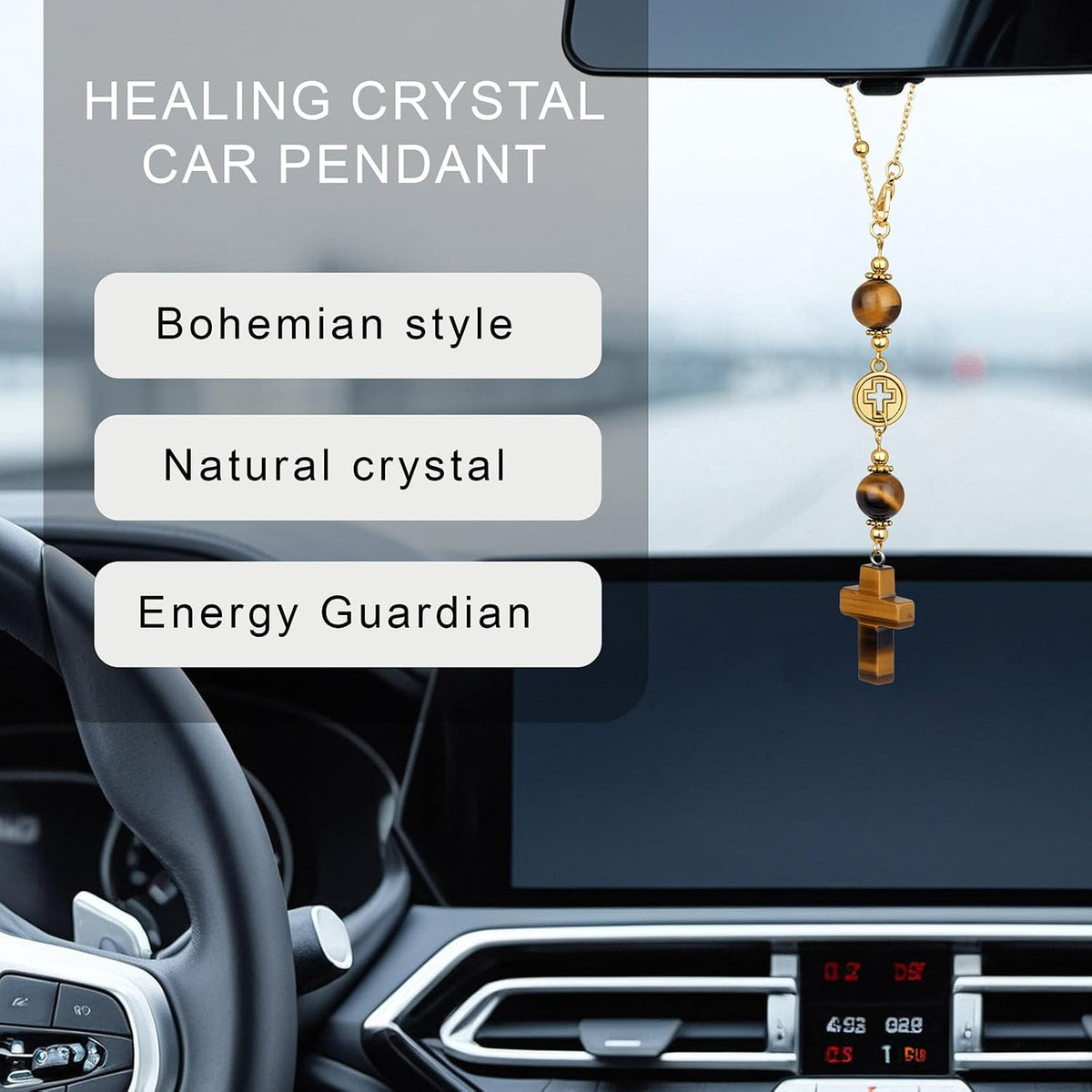 Cross Crystal Rear View Mirror Hanging Ornament