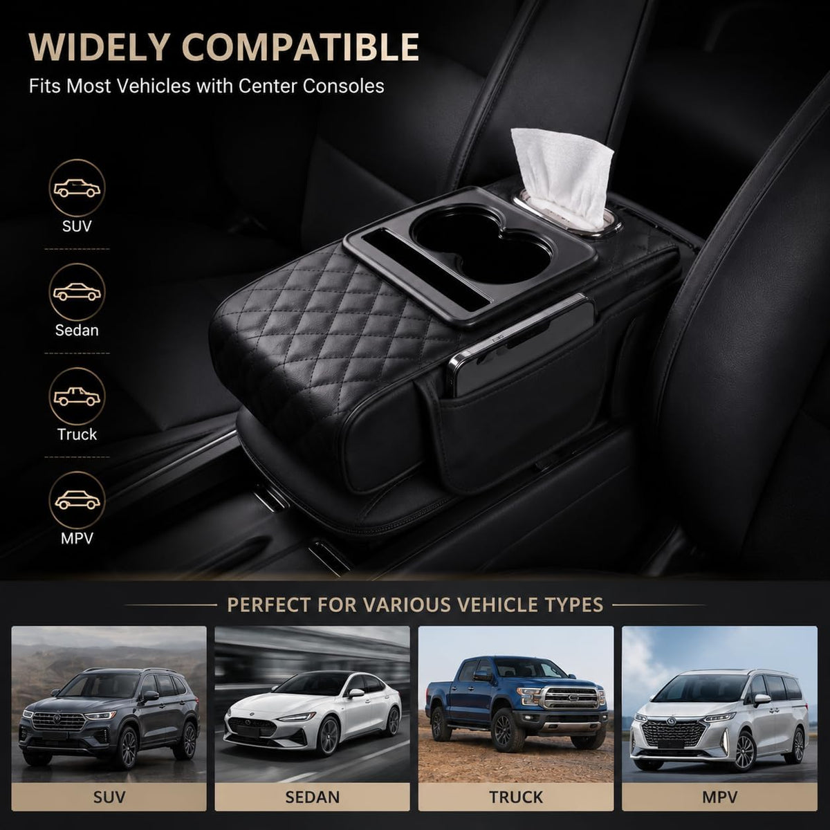 Zpana 4 in 1 Car Center Console Armrest Pillow Memory Foam