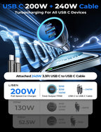 LISEN 200W Car Charger 3-Port USB-C GaN Fast Charging