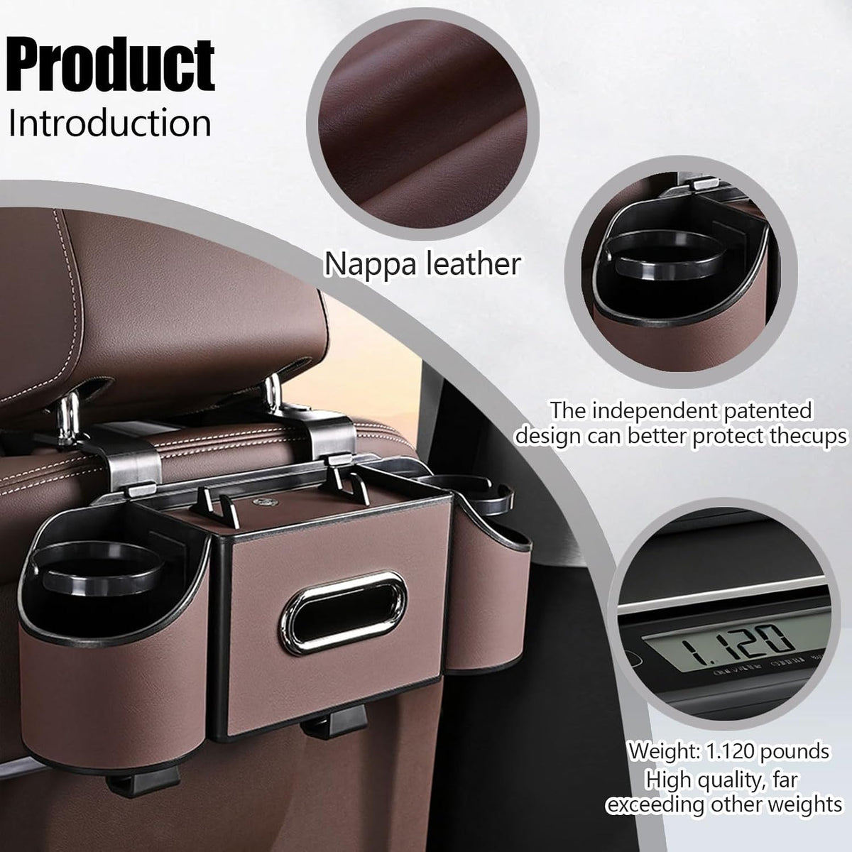 4-in-1 Car Back Seat Organizer with Cup Holders and Tissue Box