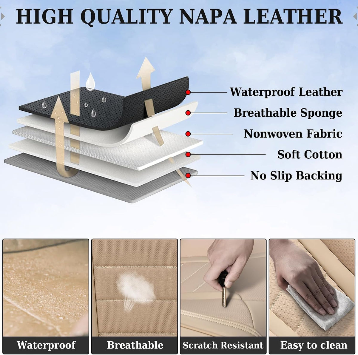 Coverado Nappa Leather Front Seat Covers 2-Pack Waterproof