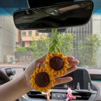 2-Piece Handmade Sunflower Car Mirror Hanging Ornament