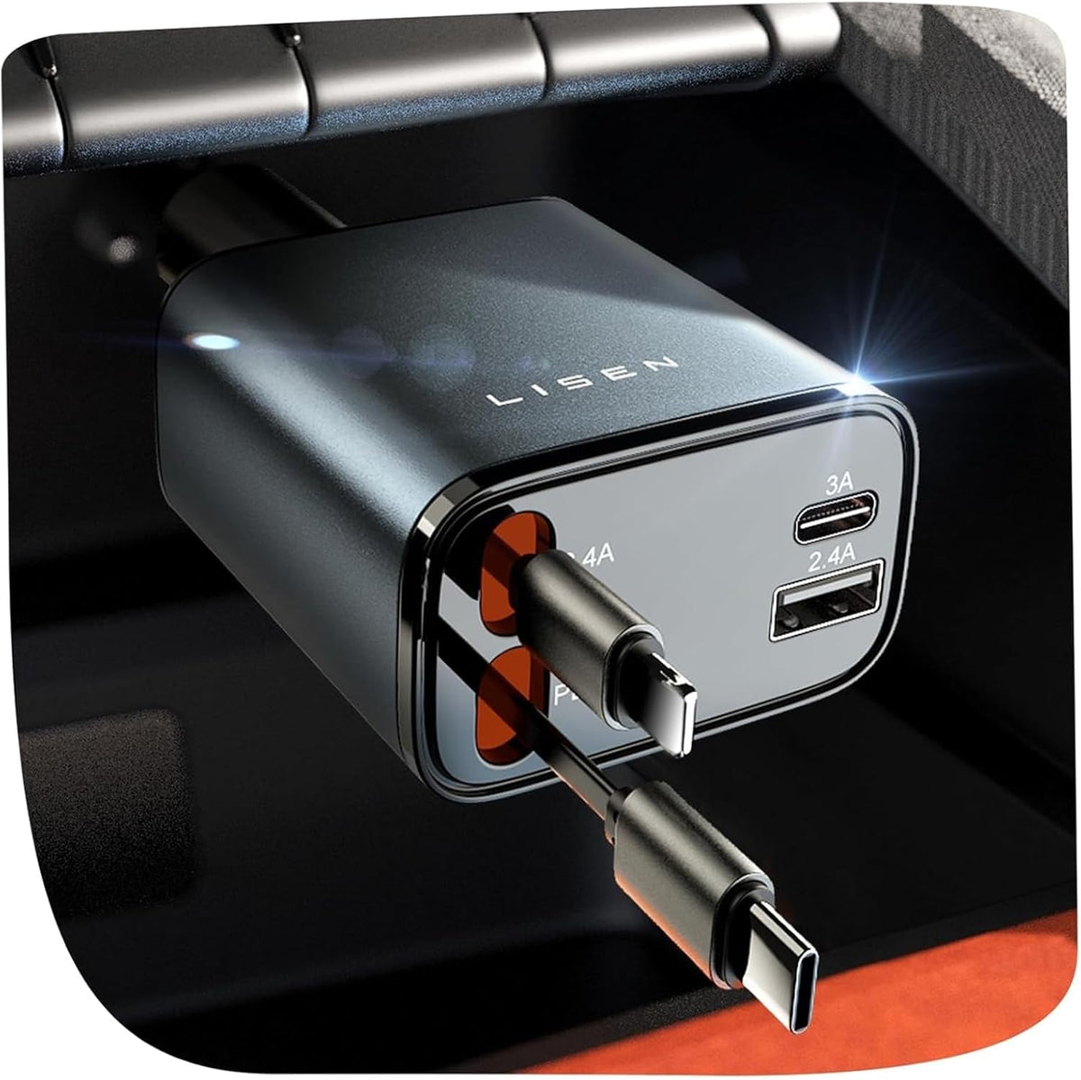 LISEN 84W Retractable Car Charger 4 in 1
