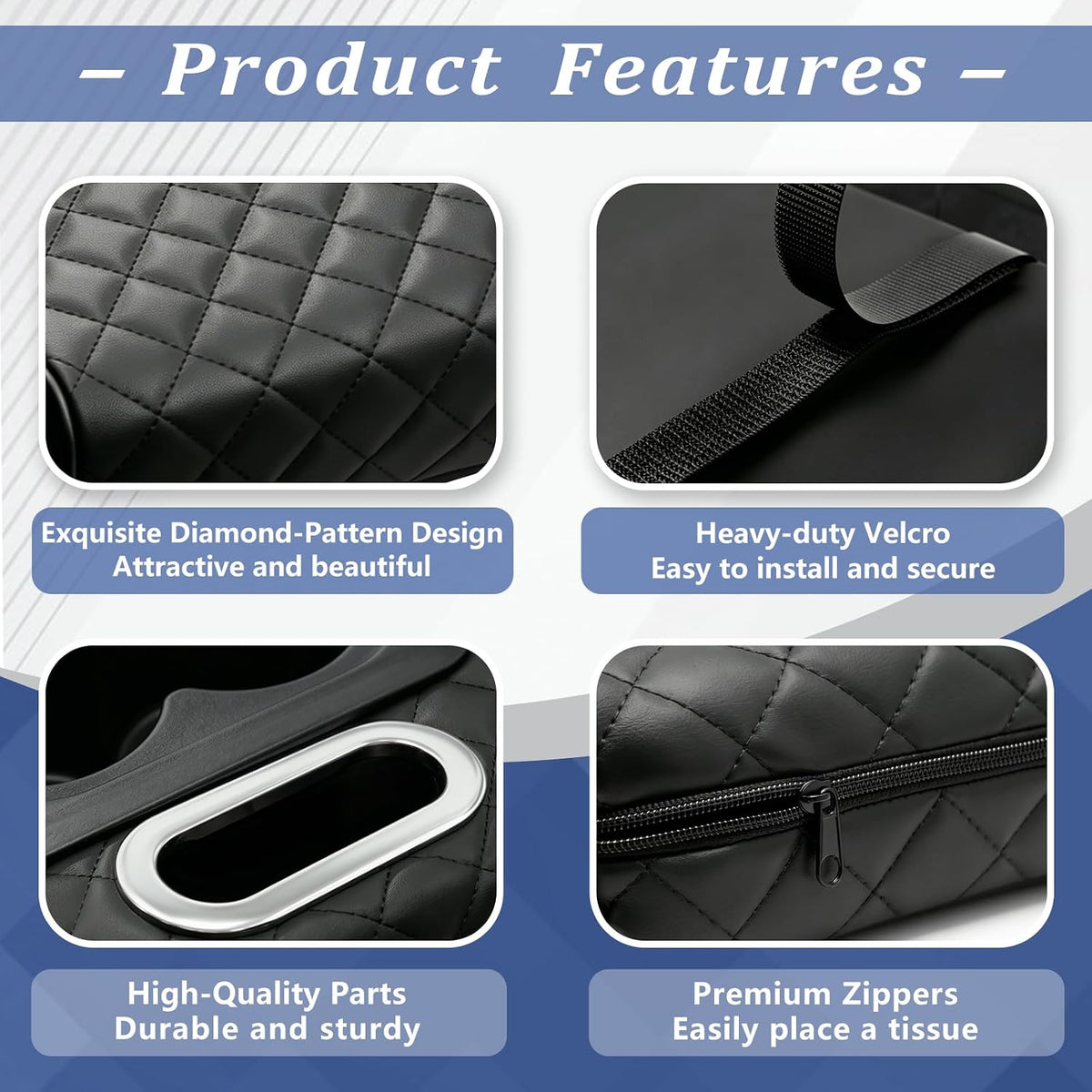 5-in-1 Center Console Cover Organizer with Cup Holder and Tissue Box