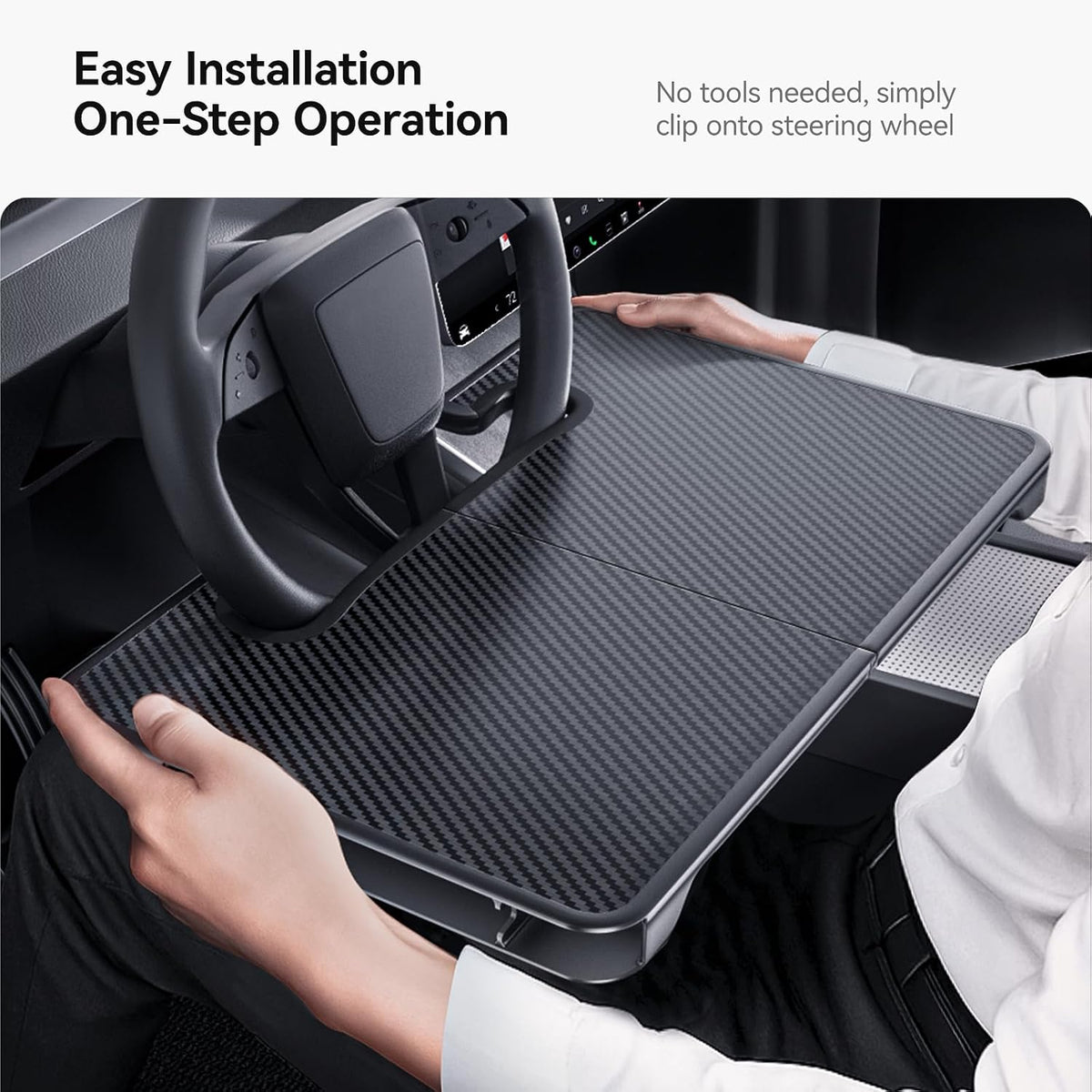 2-in-1 Car Steering Wheel Desk Tray & Seat Gap Filler Organizer Carbon Fiber Look