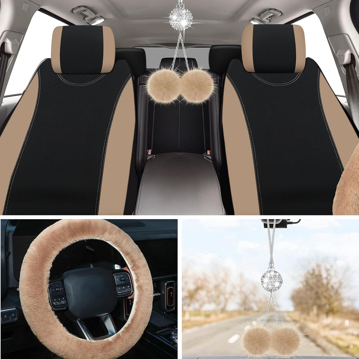 Fulmoon 17 Pcs Fluffy Car Seat Cover Full Set