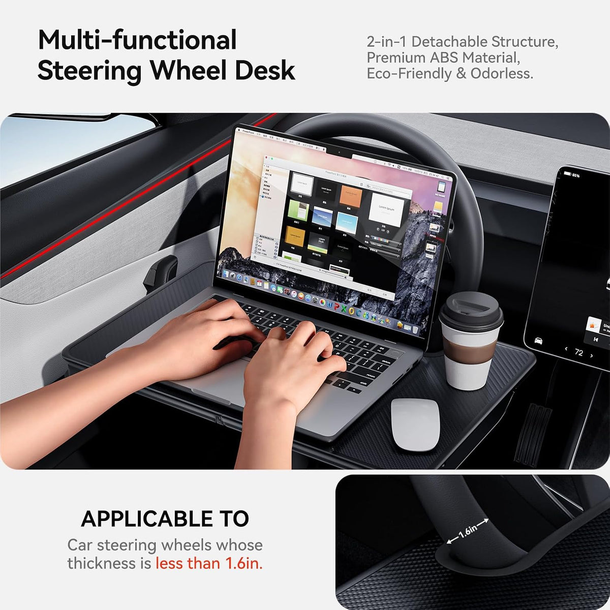 2-in-1 Car Steering Wheel Desk Tray & Seat Gap Filler Organizer Carbon Fiber Look