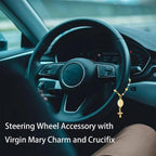Steering Wheel Rosary Charm with Virgin Mary and Cross