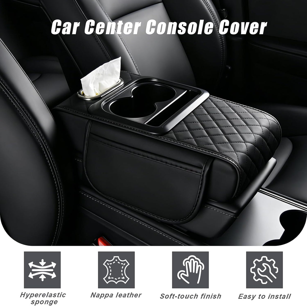 AMZAUTO 5-in-1 Car Center Console Cover with Cup Holder