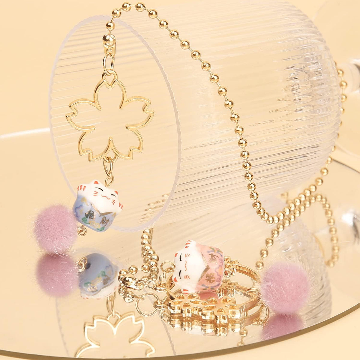 Pair of Lucky Cat Rear View Mirror Hanging Ornament