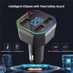 65W USB C Car Charger 4 Port Fast Charging QC3.0 PD2.0 Digital Display