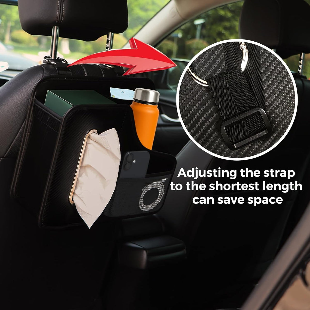 Car Back Seat Organizer with Cup Holder and Tissue Box