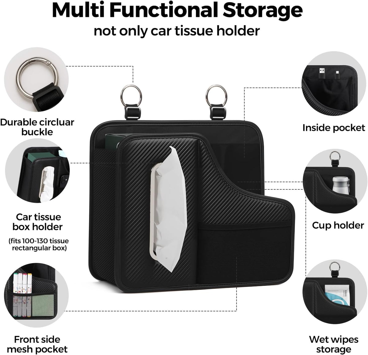 Car Back Seat Organizer with Cup Holder and Tissue Box