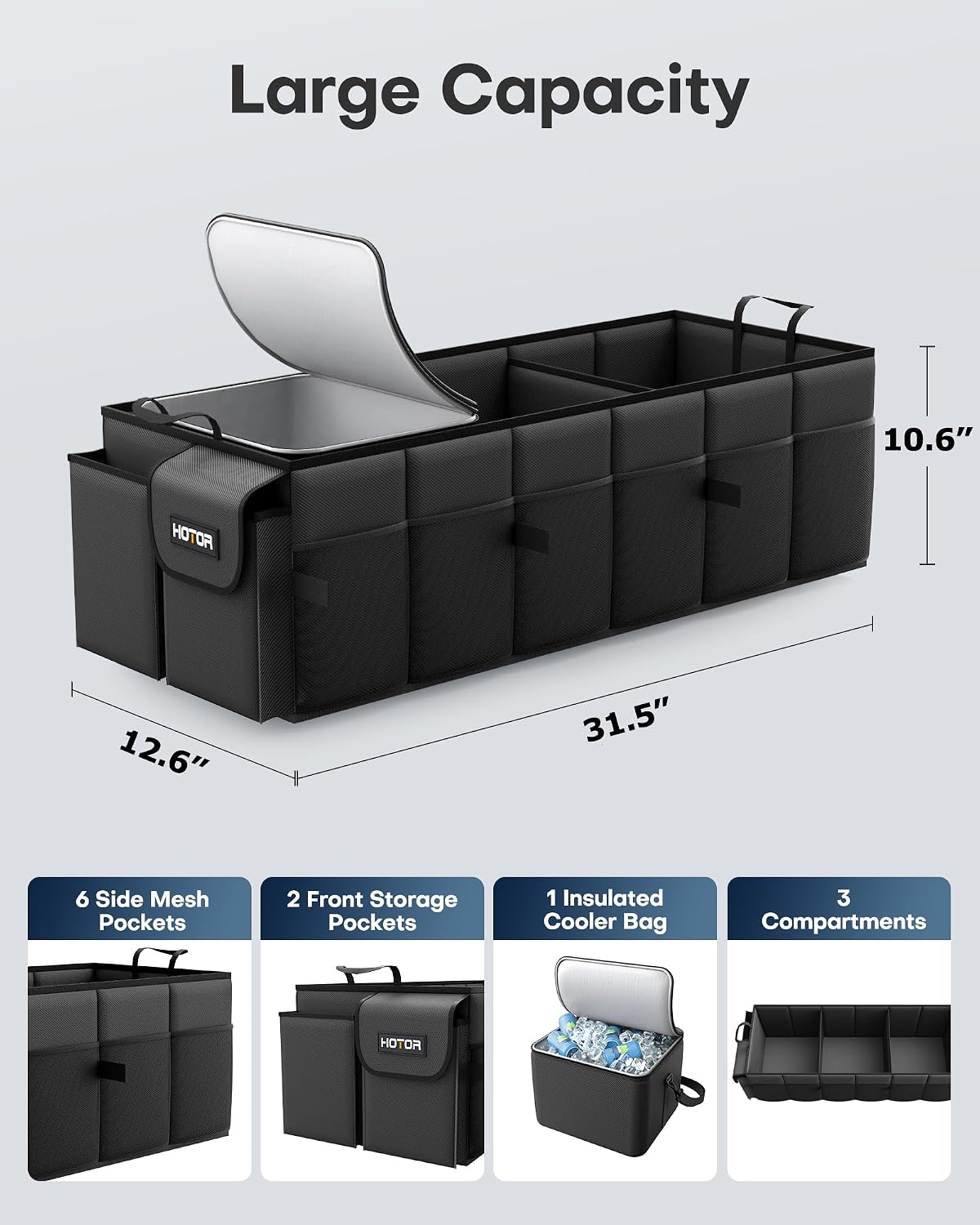 HOTOR Trunk Organizer Sturdy Foldable with Cooler