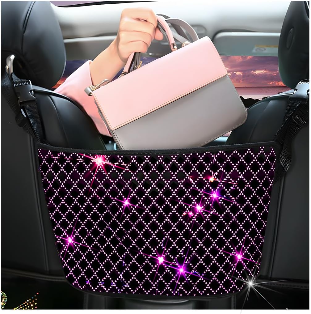 Rhinestone Car Net Pocket Handbag Holder Backseat Organizer
