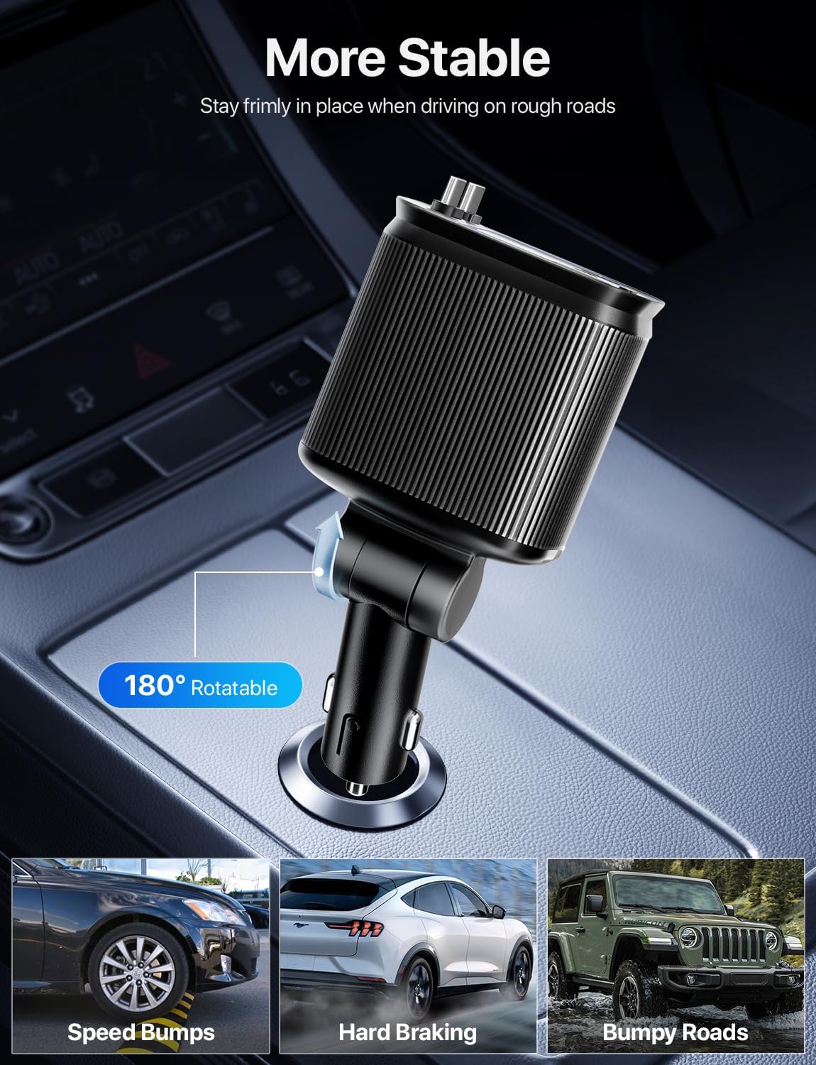 66W Retractable Car Charger 4 in 1 with Dual Type C Cables
