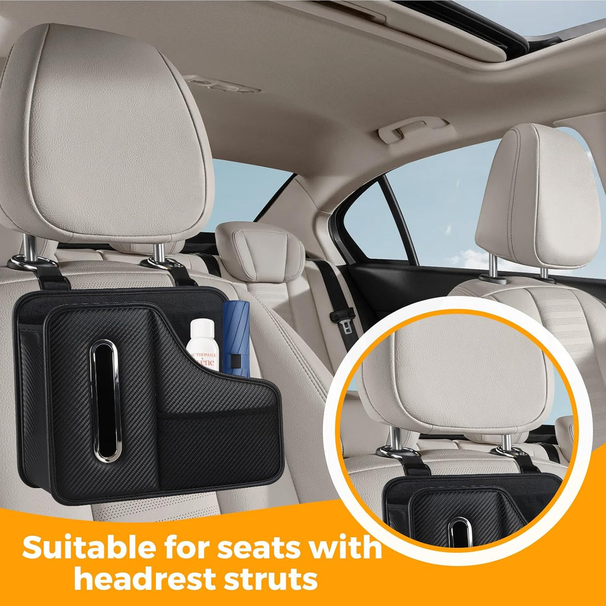 Car Back Seat Organizer with Cup Holder and Tissue Box