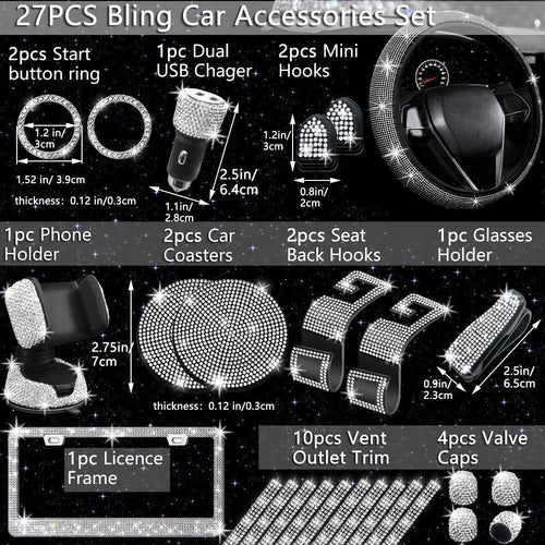 27 PCs Bling Car Accessories Set for Women