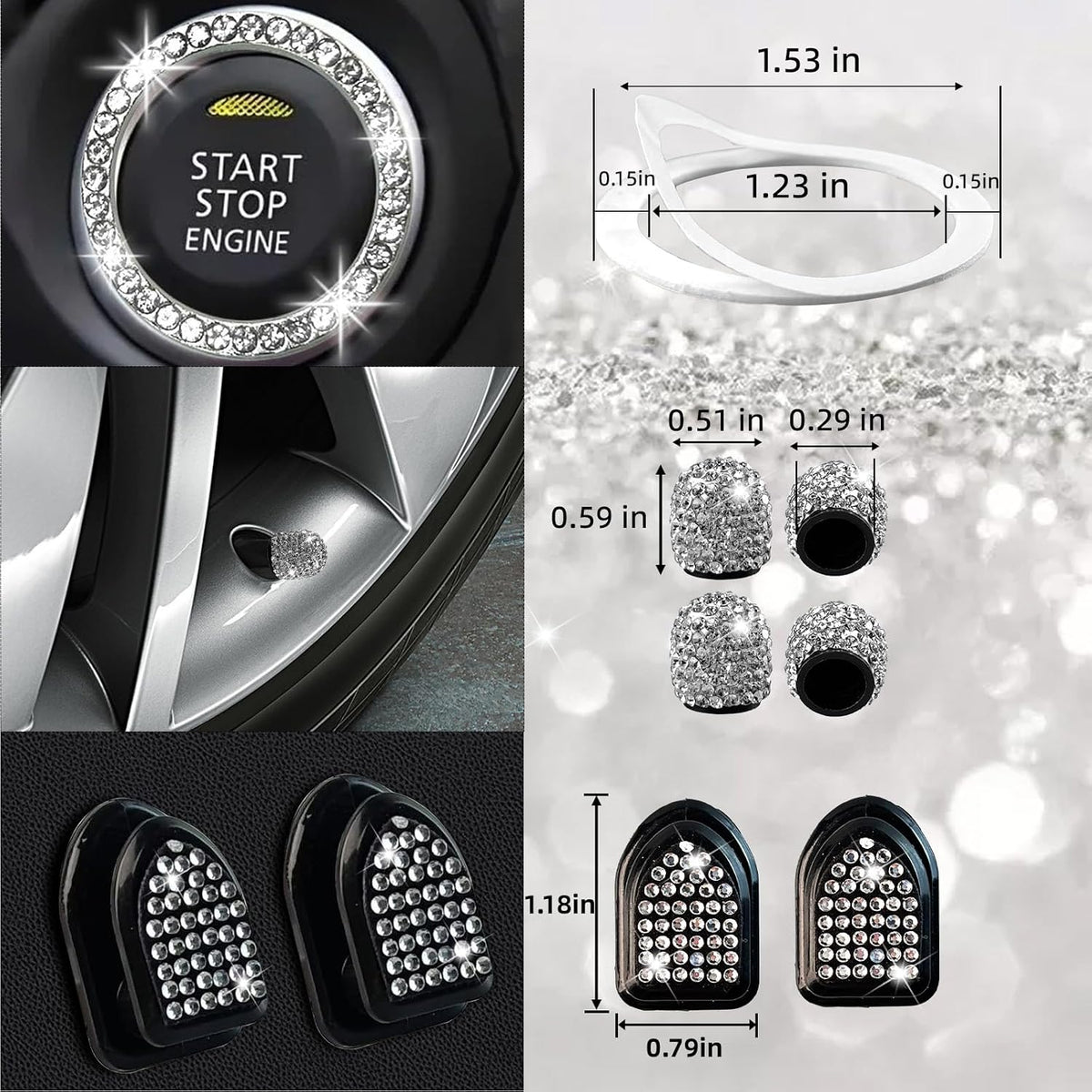 27 PCs Bling Car Accessories Set for Women