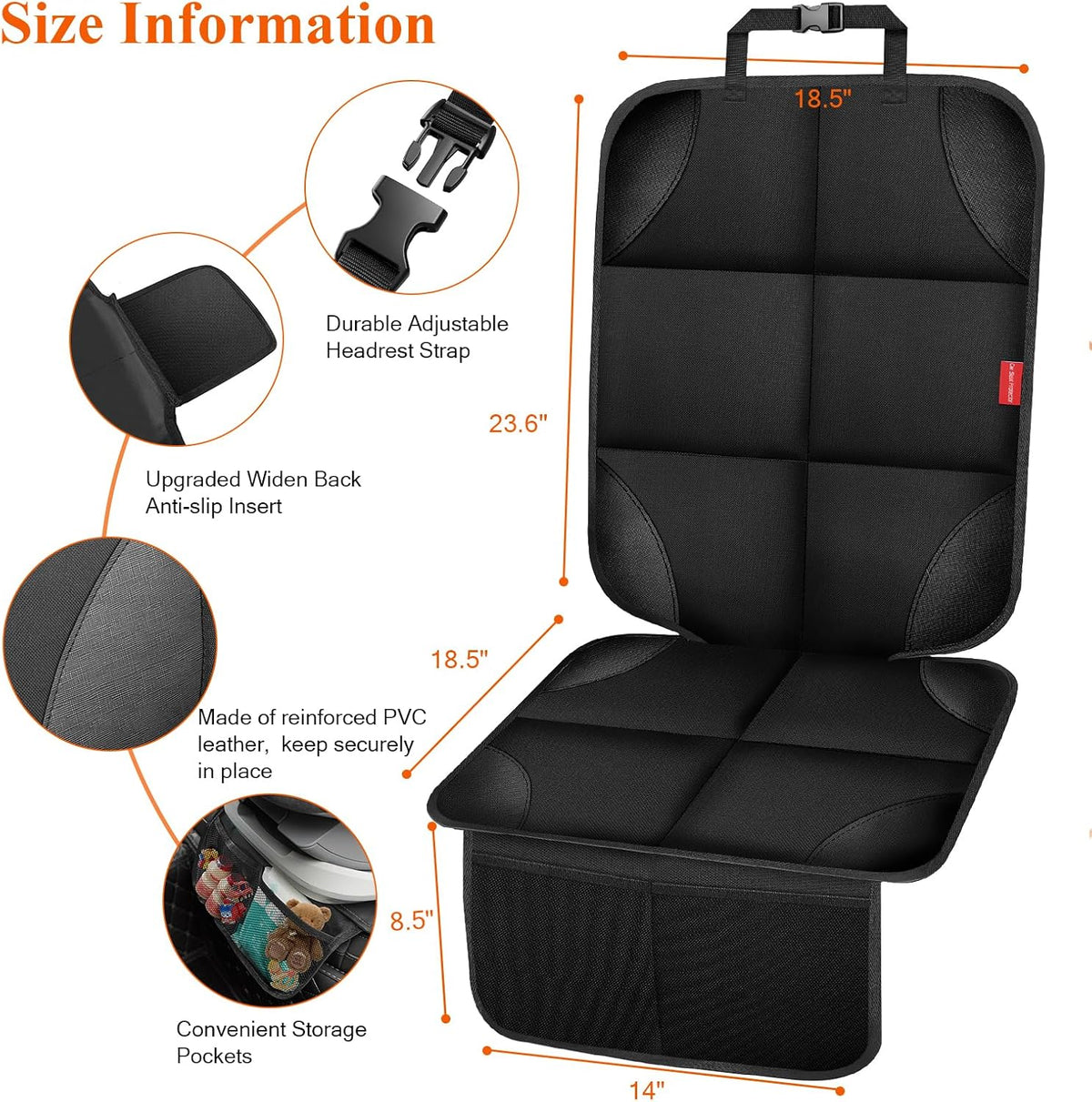 OCCKAI Car Seat Protector 600D Oxford with Storage Pockets