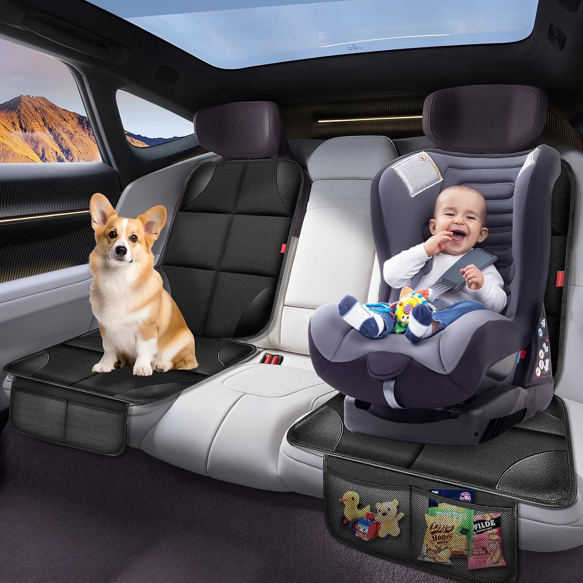 OCCKAI Car Seat Protector 600D Oxford with Storage Pockets