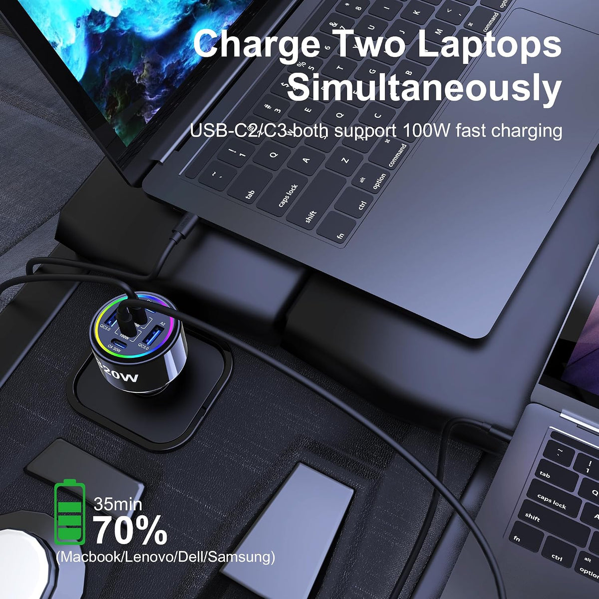 320W USB C Car Charger 6 Ports Type C