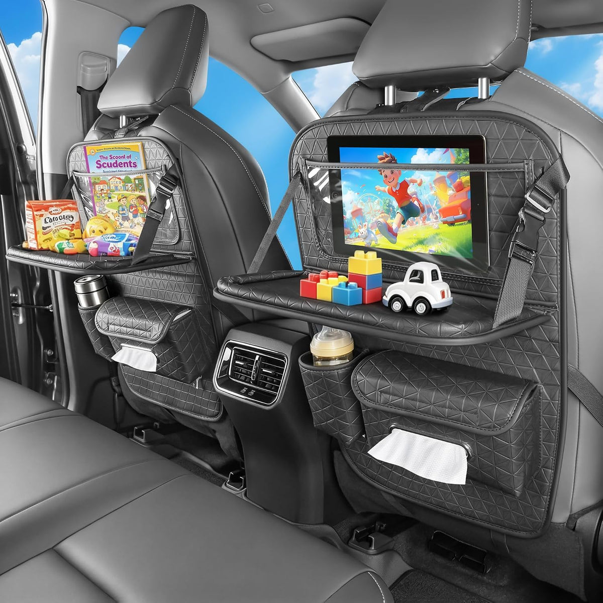 2PC Backseat Car Organizer Foldable Food Tray Tablet Holder