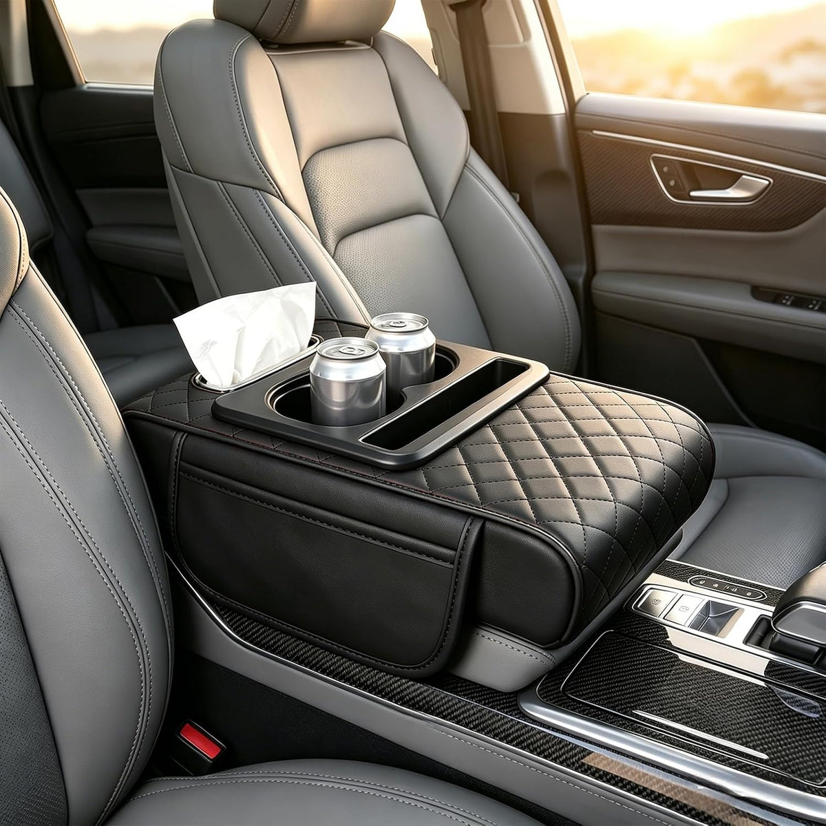 AMZAUTO 5-in-1 Car Center Console Cover with Cup Holder