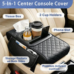 5-in-1 Center Console Cover Organizer with Cup Holder and Tissue Box