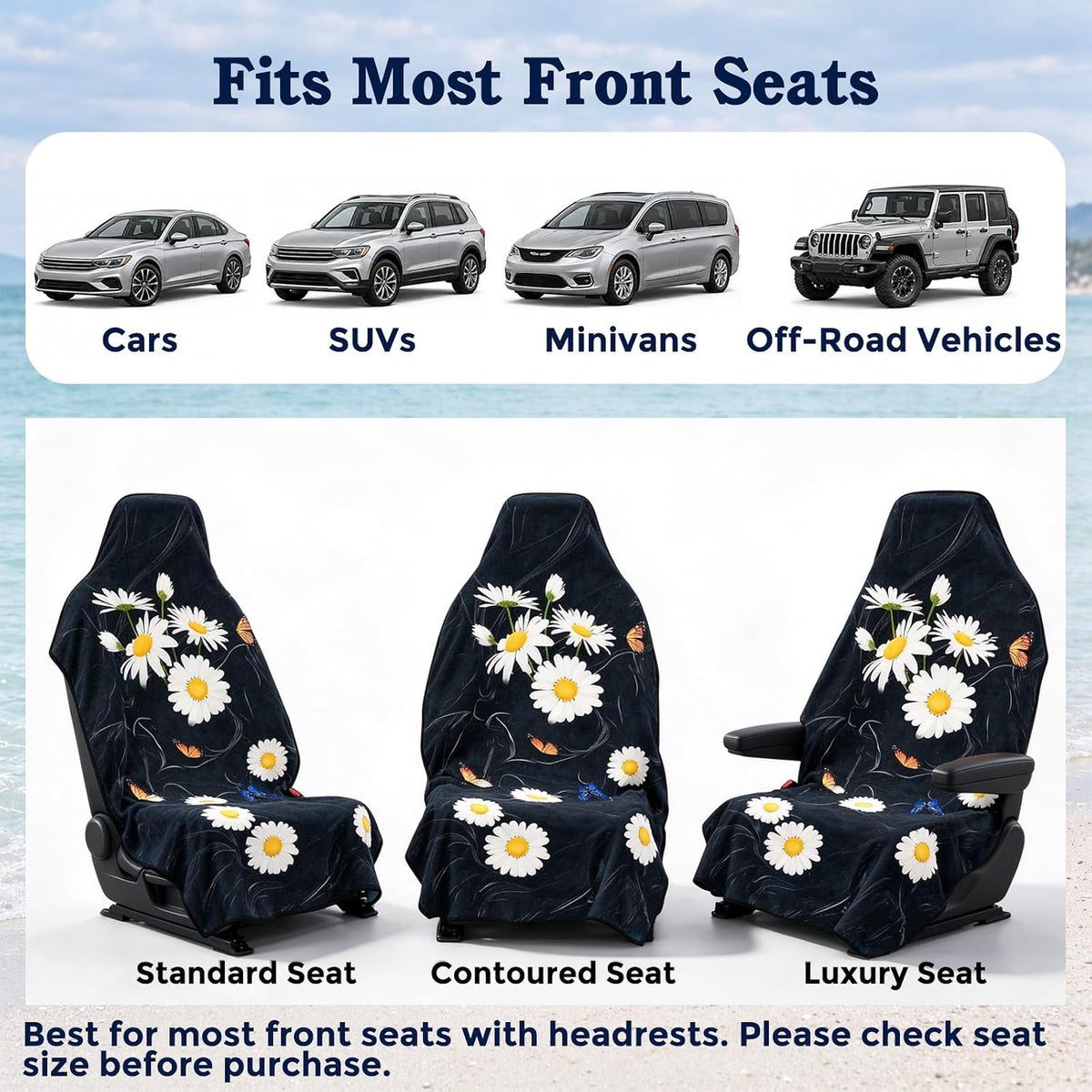 TESFEEL Chenille Car Seat Cover Towel 2-Pack