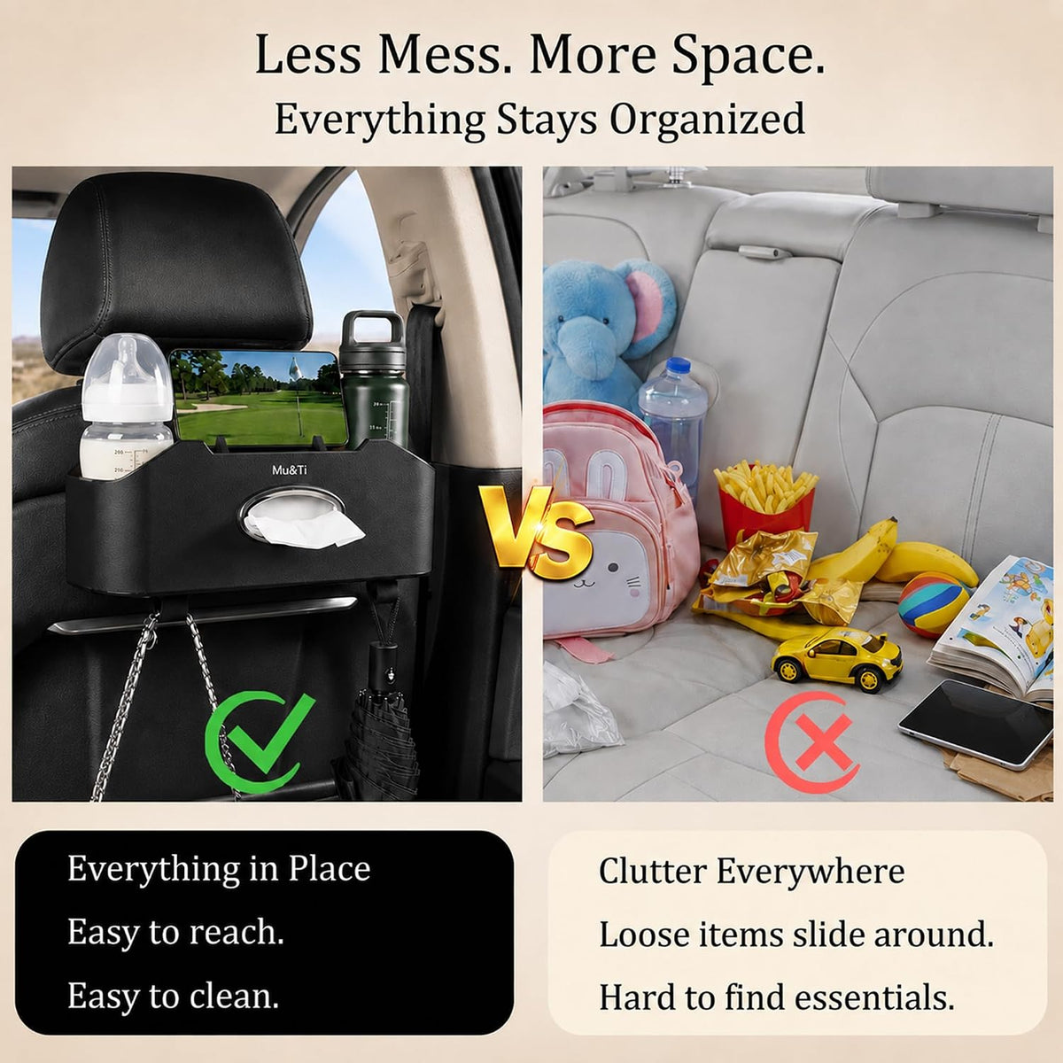Mu&Ti Back Seat Car Organizer with Cup Holders and Tissue Box