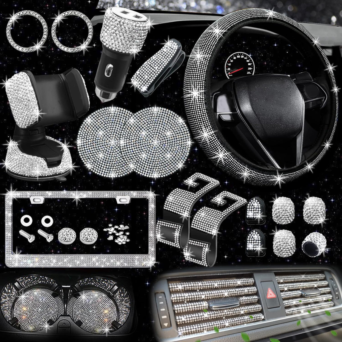 27 PCs Bling Car Accessories Set for Women