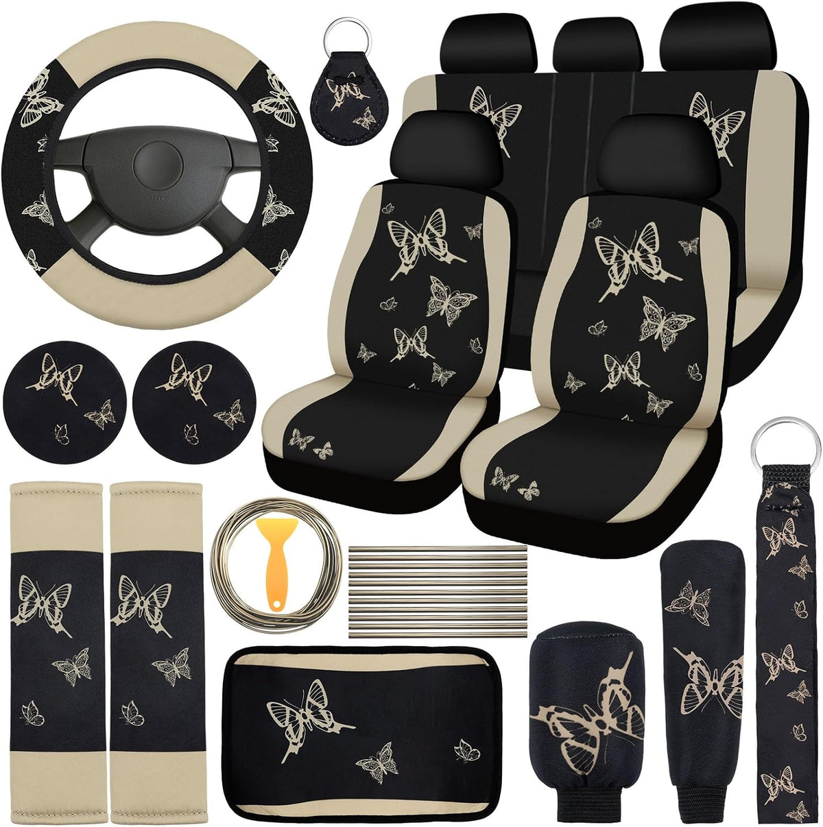 BBTO 43 Pcs Butterfly Car Seat Cover Set Women SUV