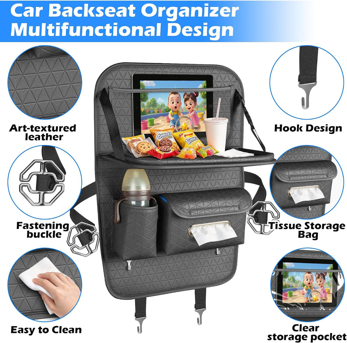 2PC Backseat Car Organizer Foldable Food Tray Tablet Holder