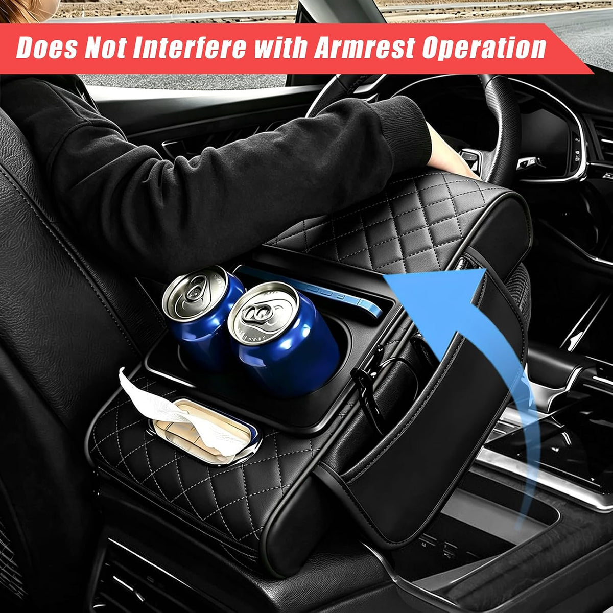 AMZAUTO 5-in-1 Car Center Console Cover with Cup Holder