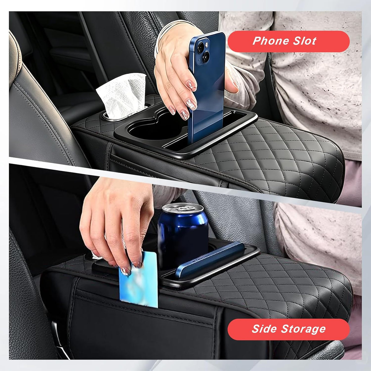 AMZAUTO 5-in-1 Car Center Console Cover with Cup Holder