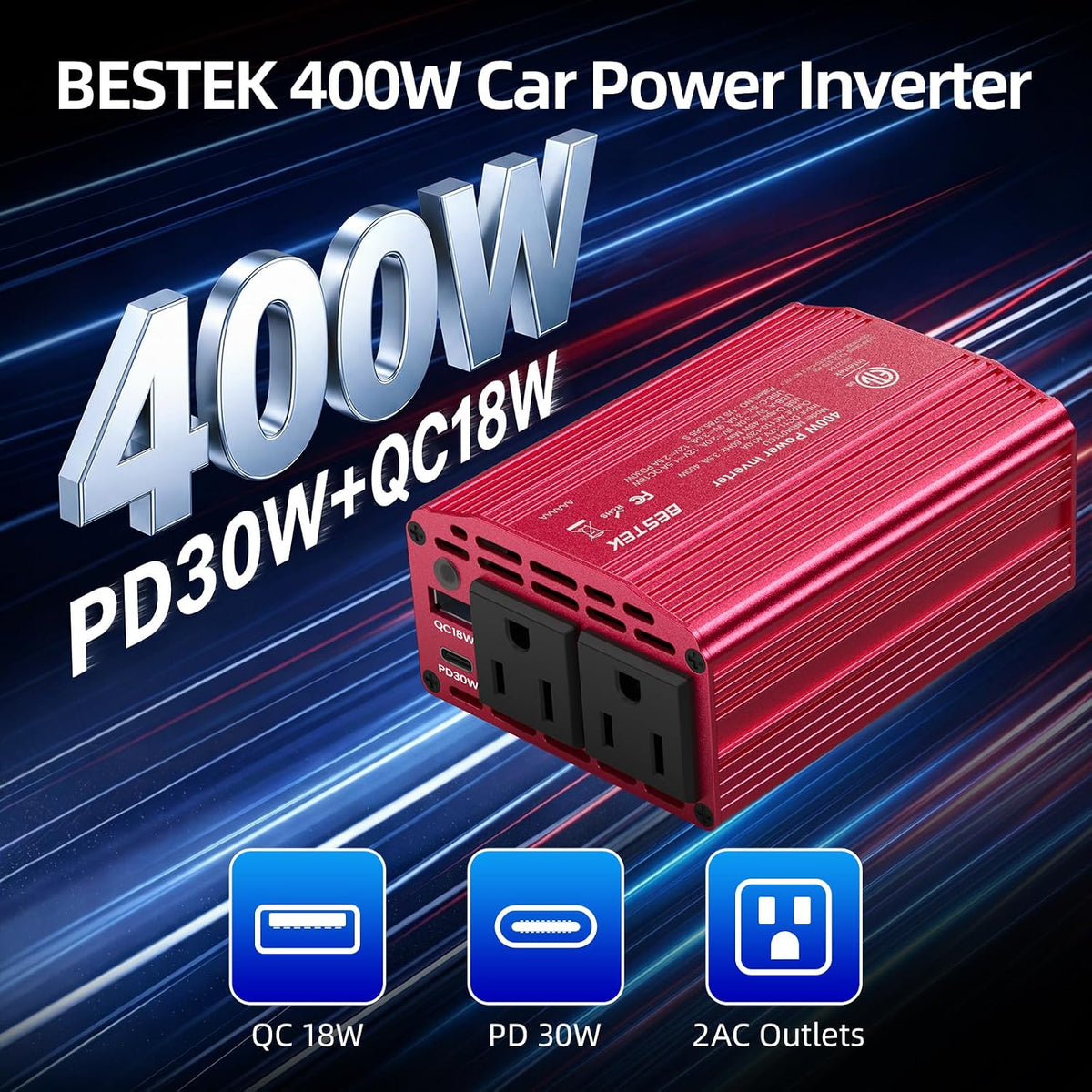 BESTEK 400W Car Power Inverter 12V to 110V