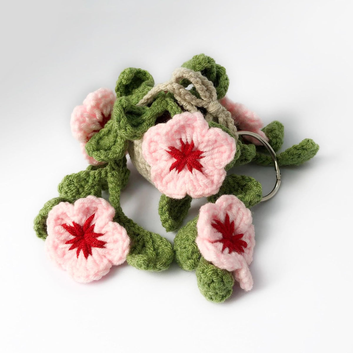 Handmade Crochet Cherry Blossom Rear View Mirror Hanging Ornament