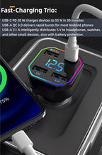 65W USB C Car Charger 4 Port Fast Charging QC3.0 PD2.0 Digital Display