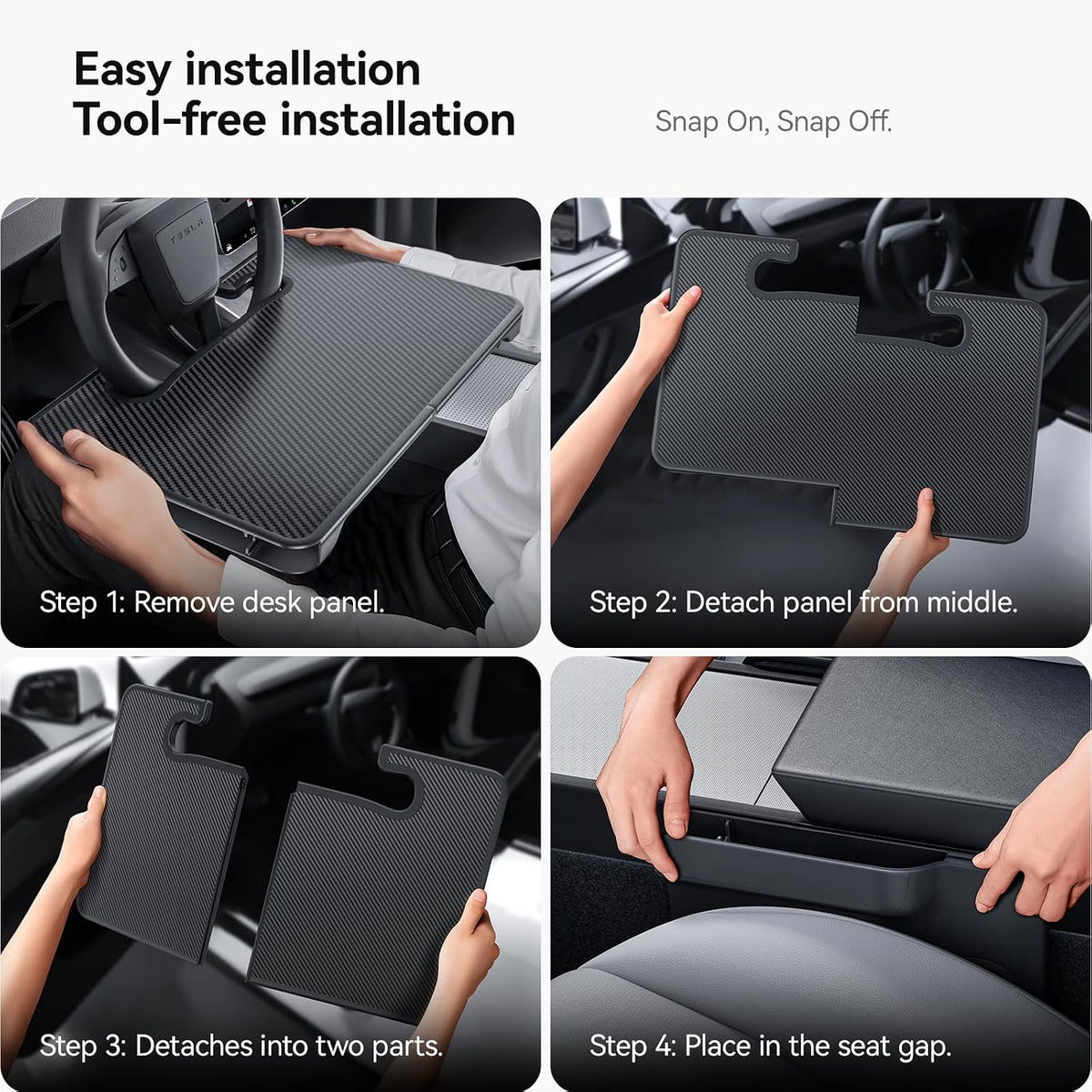2-in-1 Car Steering Wheel Desk Tray & Seat Gap Filler Organizer Carbon Fiber Look