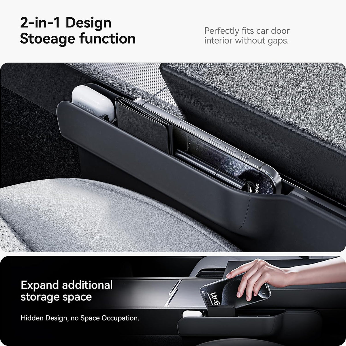 2-in-1 Car Steering Wheel Desk Tray & Seat Gap Filler Organizer Carbon Fiber Look