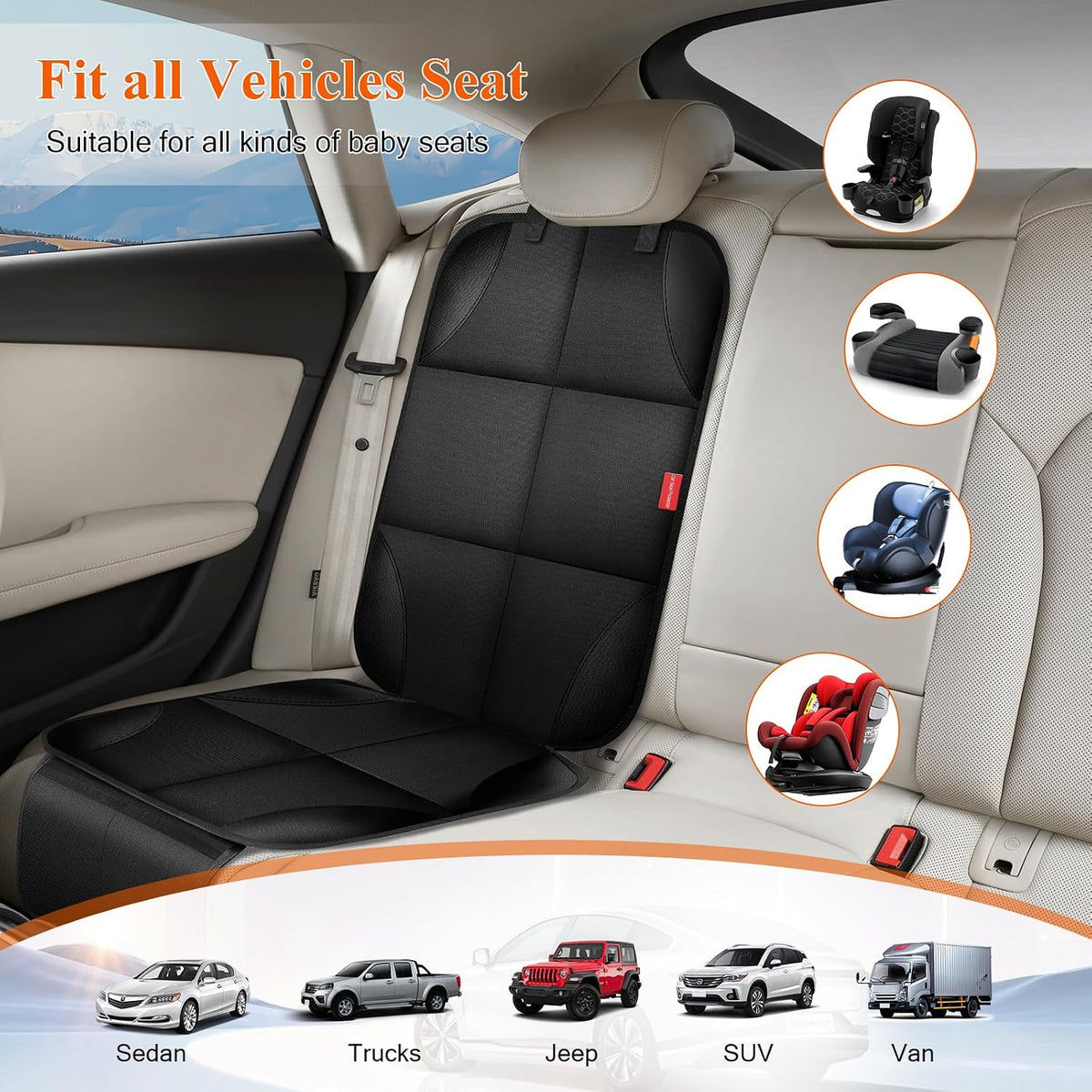 OCCKAI Car Seat Protector 600D Oxford with Storage Pockets