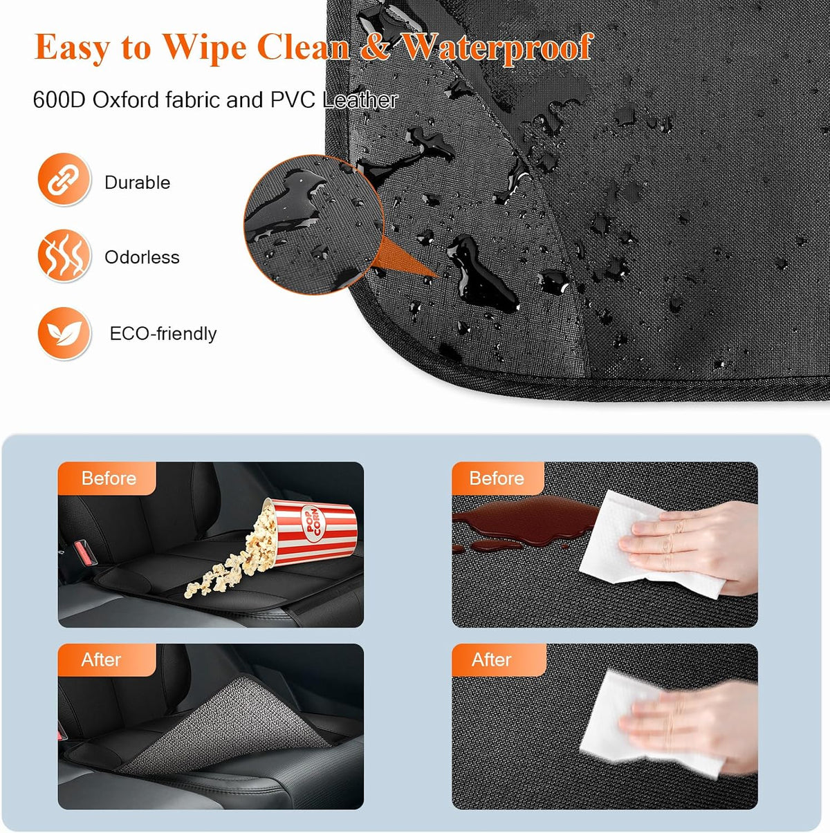 OCCKAI Car Seat Protector 600D Oxford with Storage Pockets